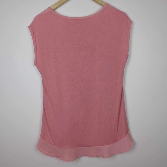 Witchery Women’s Ruffle Hem Top Blouse Pink Asymmetric Hi Low Hem Size M 12 - Picture 4 of 7